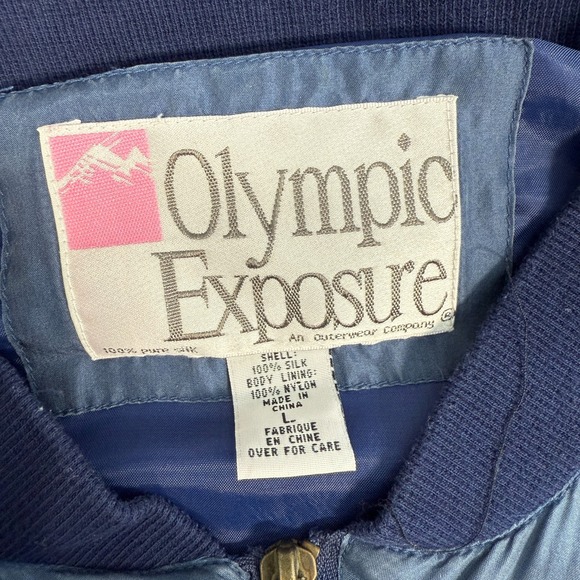 Vintage‎ Olympic Exposure Womens Jacket Large Blue Colorblock 100% Silk Full Zip - Picture 8 of 11